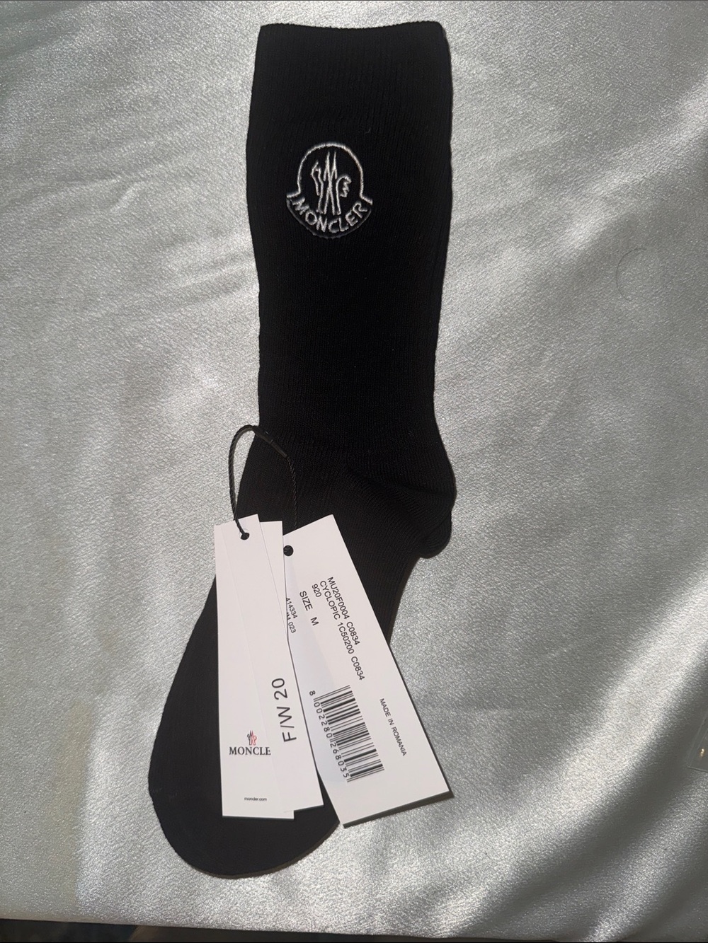 New!🔥Moncler Black Crew Socks with White Logo Embroidery!🔥